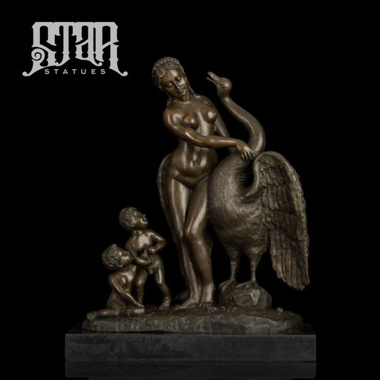 Women And Children With Bird | Western Art Sculpture Bronze Statue